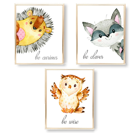 Encouraging Words with Baby Woodland Animals  - Nursery Print Set, NW45