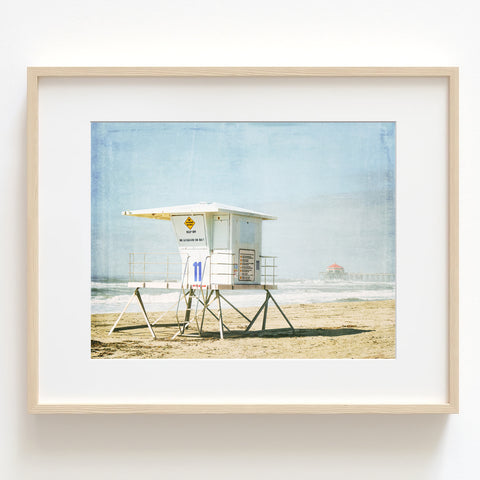 Lifeguard Tower in Early Morning Light Textured Print - Coast02B