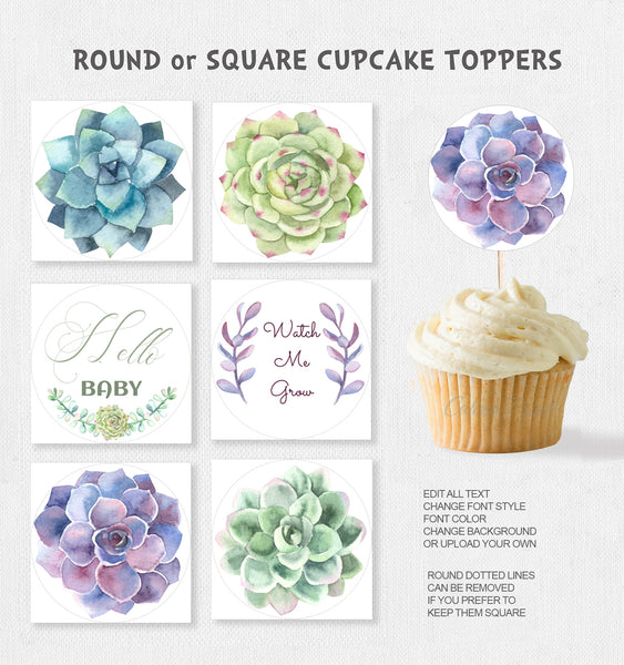 Cupcake Toppers Templates, Succulent Design - C02