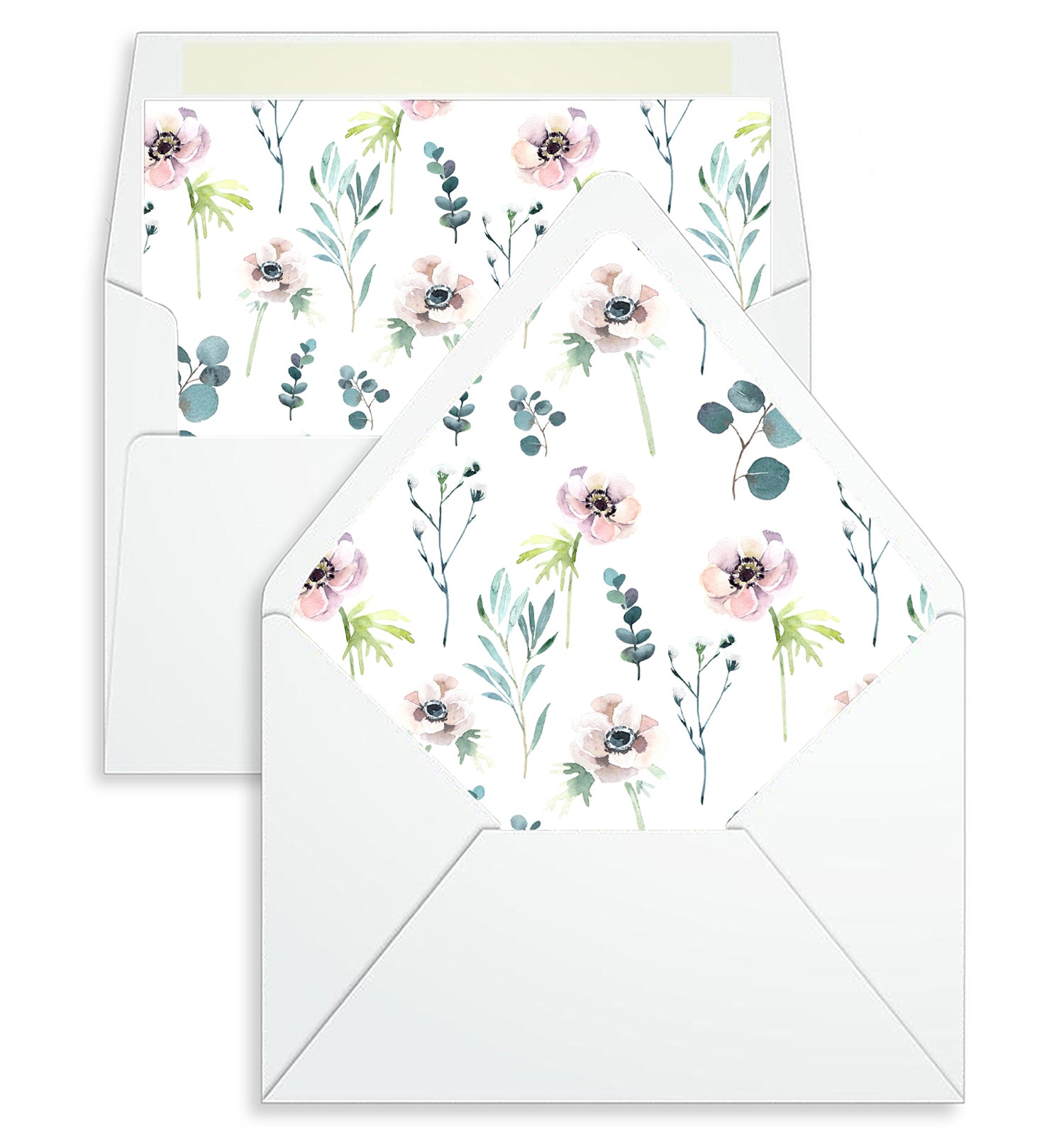 Envelope Liner - 10 Envelope Sizes, Wild Flowers and Green Leaves Design - EL12