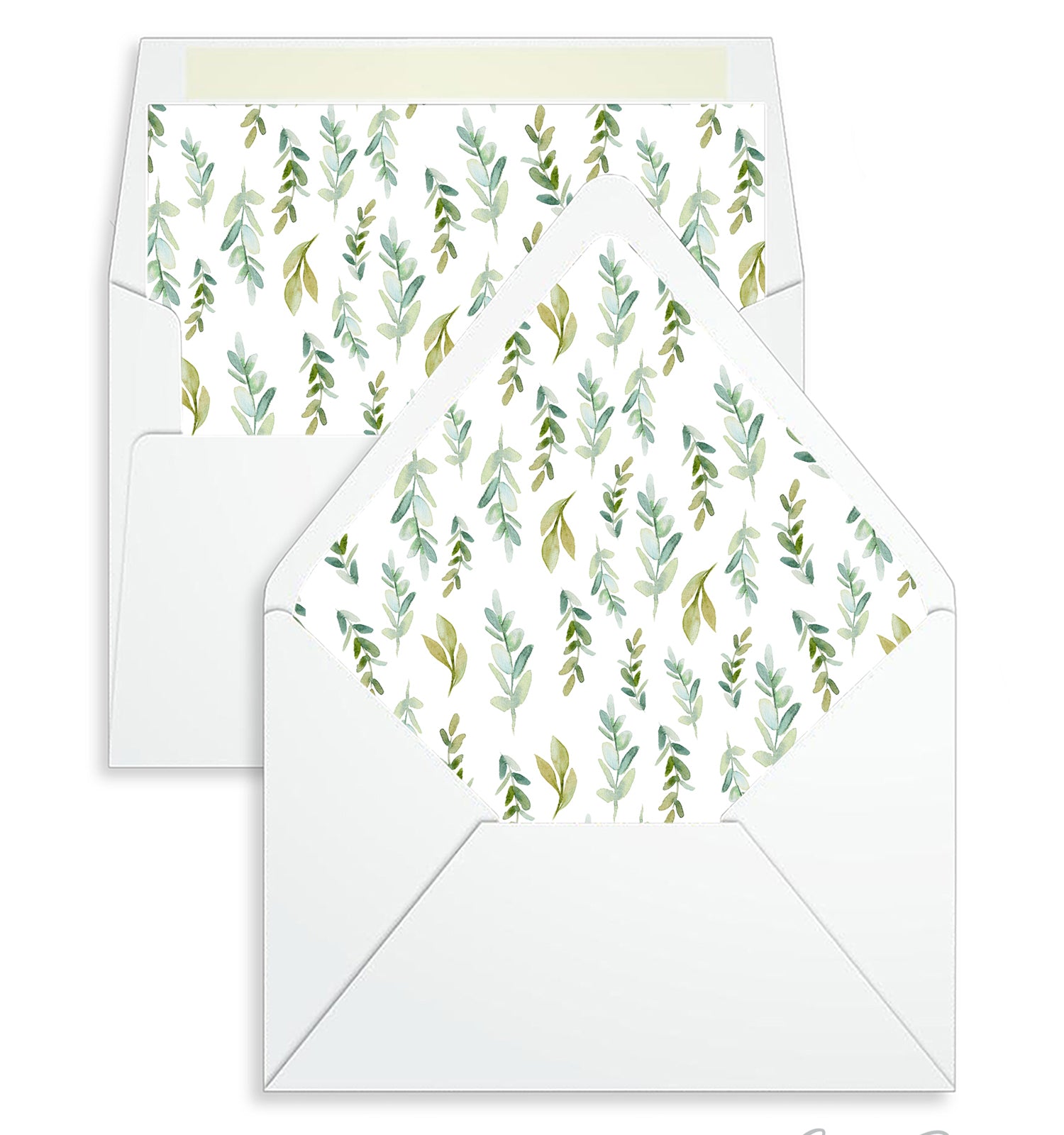 Envelope Liner - 10 Envelope Sizes, Green Leaves Design - EL15