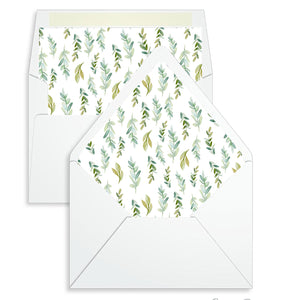 Envelope Liner - 10 Envelope Sizes, Green Leaves Design - EL15