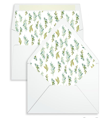 Envelope Liner - 10 Envelope Sizes, Green Leaves Design - EL15