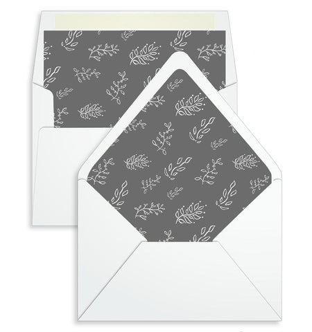 Envelope Liner - 10 Envelope Sizes, Gray White Leaves Design - EL17