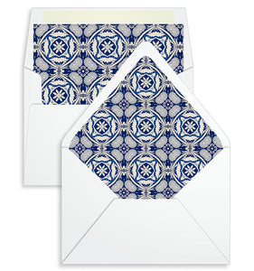Envelope Liner - 10 Envelope Sizes, Blue White Moroccan Design - EL23
