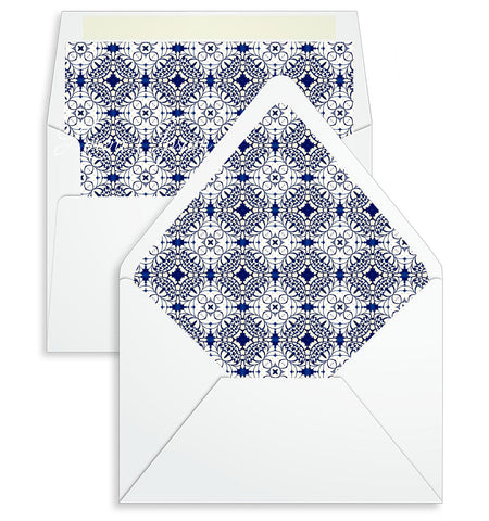 Envelope Liner - 10 Envelope Sizes, Moroccan Blue White Design - EL26