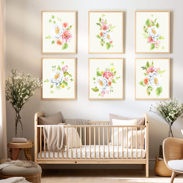 Soft Pastel Flower Bouquet Set Nursery Print - FLPSet02