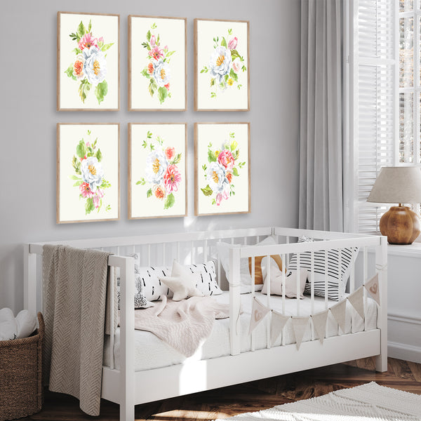 Soft Pastel Flower Bouquet Set Nursery Print - FLPSet02