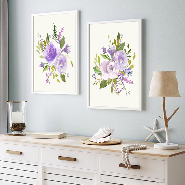 Purple Creme Rose Bouquet Set Nursery Print - FLPSet06