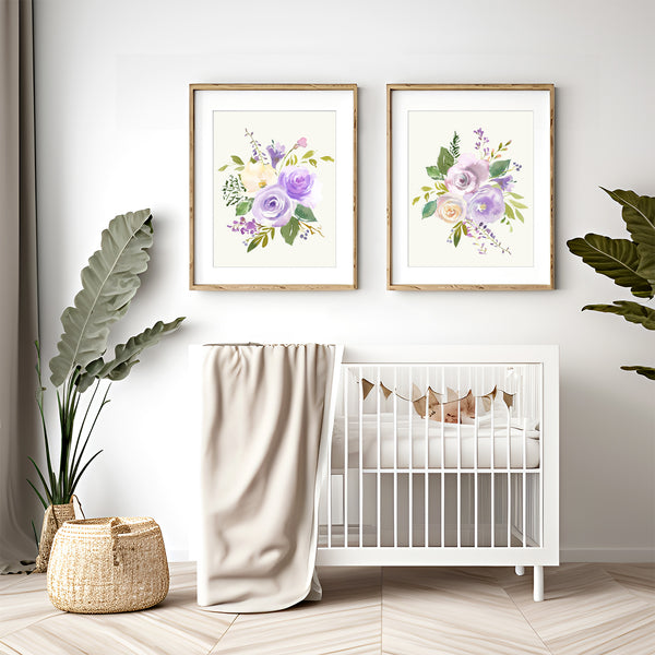 Purple Creme Rose Bouquet Set Nursery Print - FLPSet06