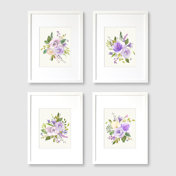 Purple Creme Rose Bouquet Set Nursery Print - FLPSet06