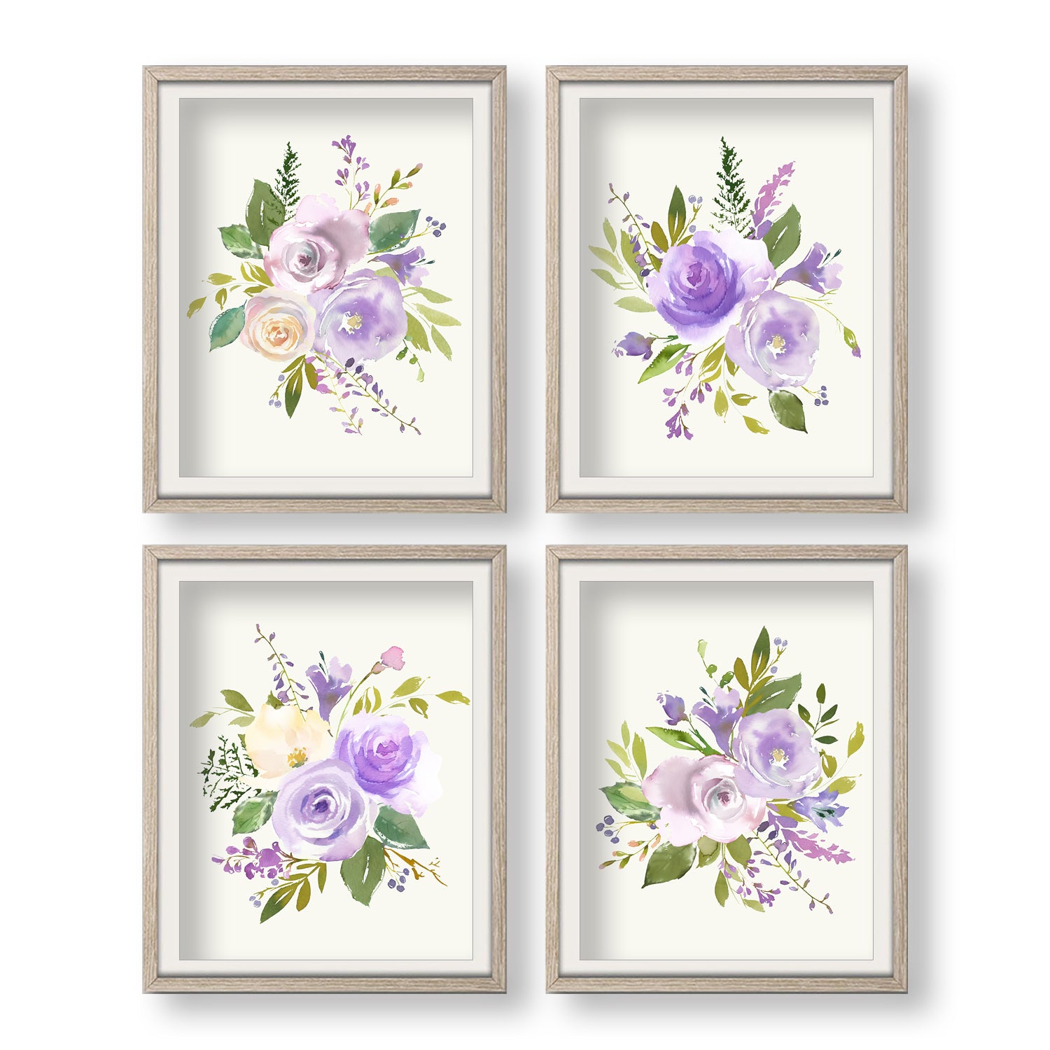 Purple Creme Rose Bouquet Set Nursery Print - FLPSet06