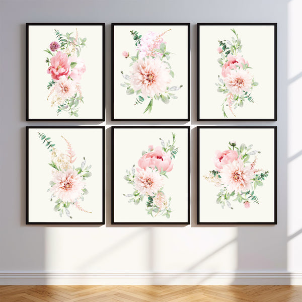 Pink Pastel Flower Bouquet Set Nursery Print - FLPSet07