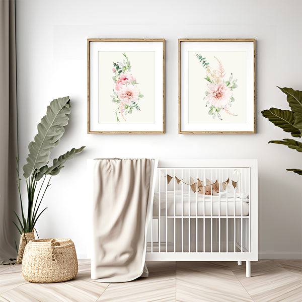 Pink Pastel Flower Bouquet Set Nursery Print - FLPSet07