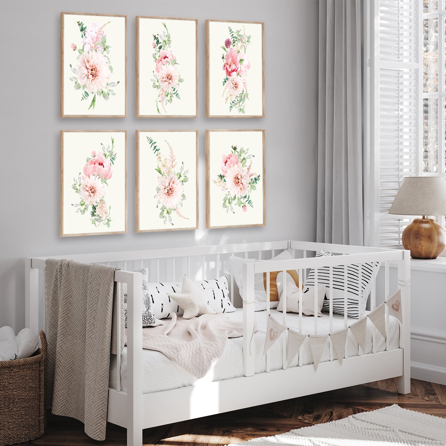 Pink Pastel Flower Bouquet Set Nursery Print - FLPSet07