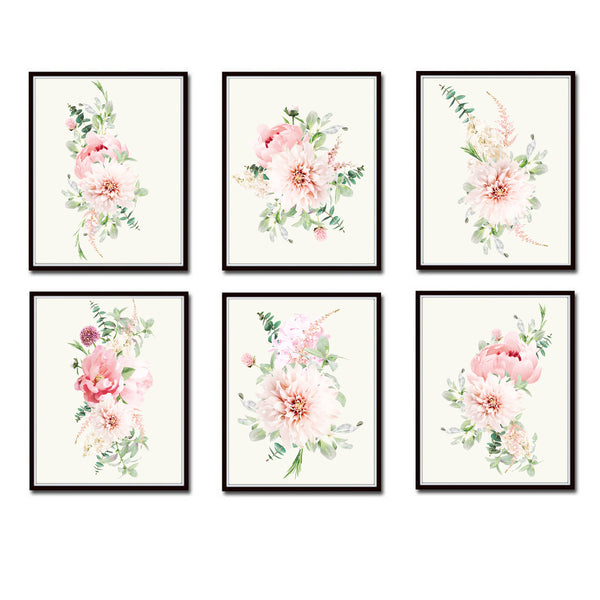 Pink Pastel Flower Bouquet Set Nursery Print - FLPSet07