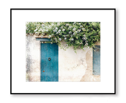 Aqua Blue Door Green Vine - Fine Art Countryside Print, FCS02