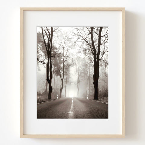 Foggy Forest Road Sepia Landscape Print - LS02