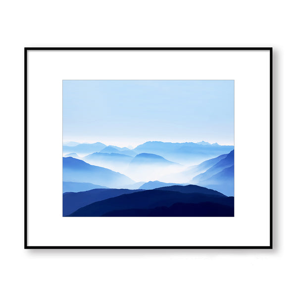 Blue Tone Mountains Horizon Textured Print - Land01