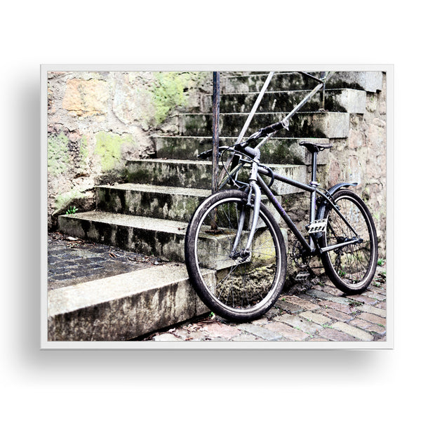 Old-world Charm Bicycle at Staircase Printable Art in Multiple Sizes - Land07
