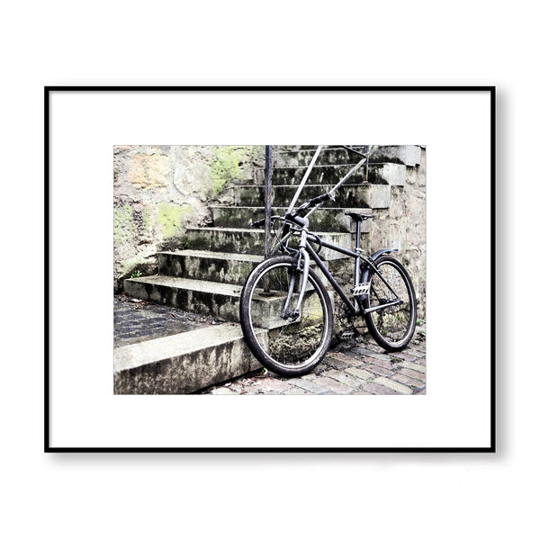Old-world Charm Bicycle at Staircase Printable Art in Multiple Sizes - Land07