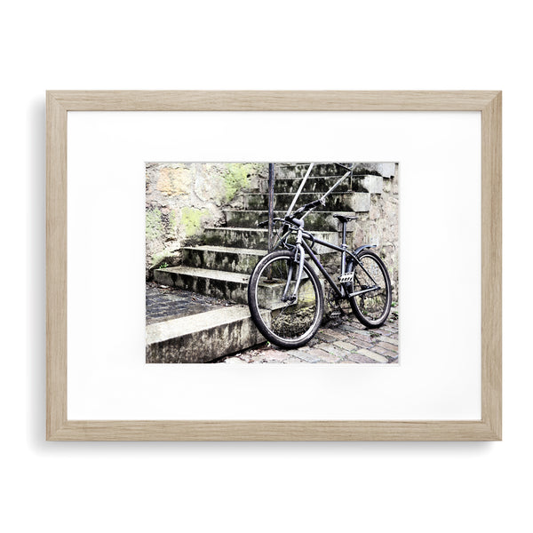 Old-world Charm Bicycle at Staircase Printable Art in Multiple Sizes - Land07