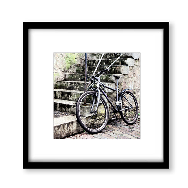 Old-world Charm Bicycle at Staircase Printable Art in Multiple Sizes - Land07