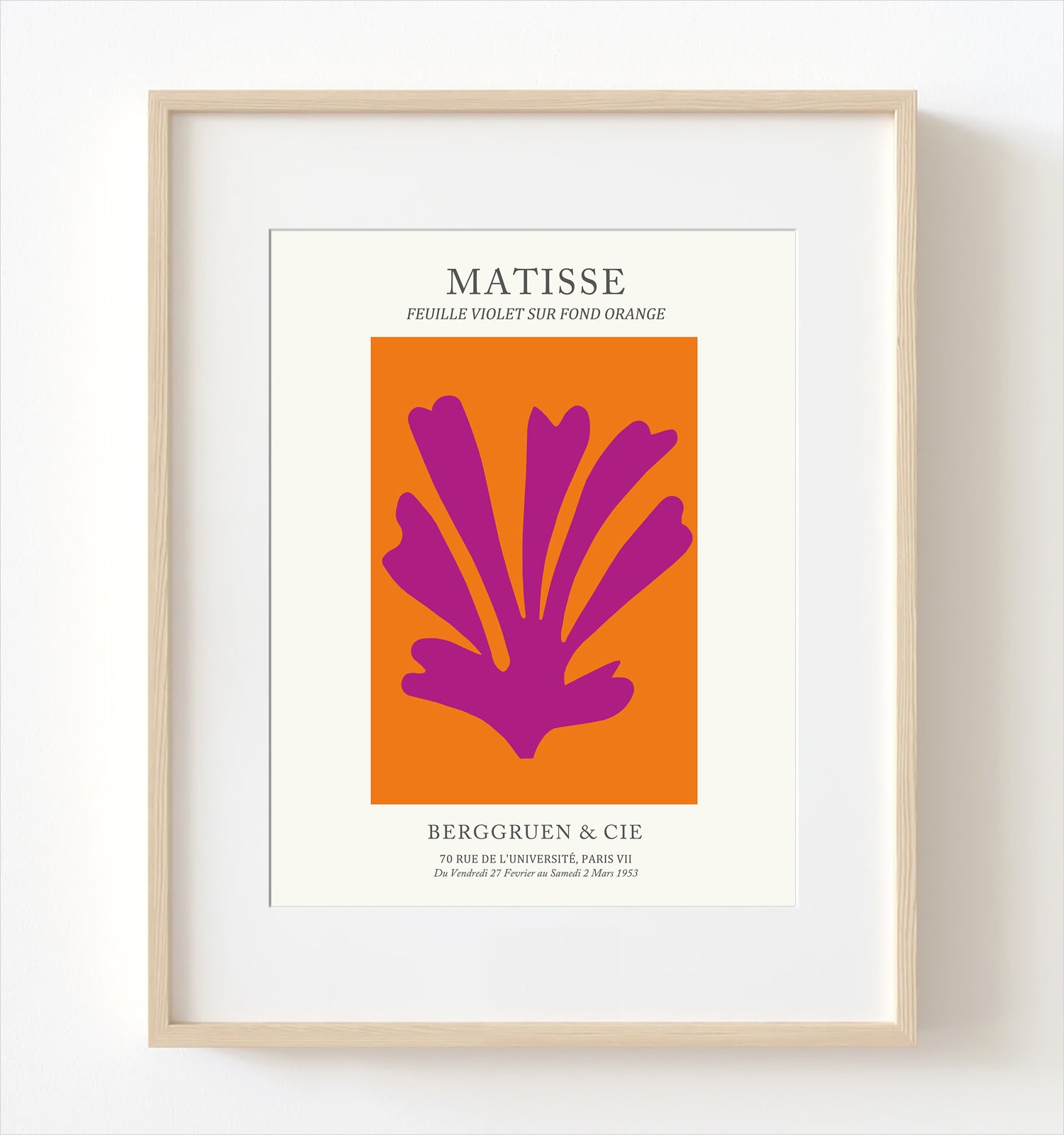 Matisse Palmette, Feuille Violet Sur Fond Orange Abstract