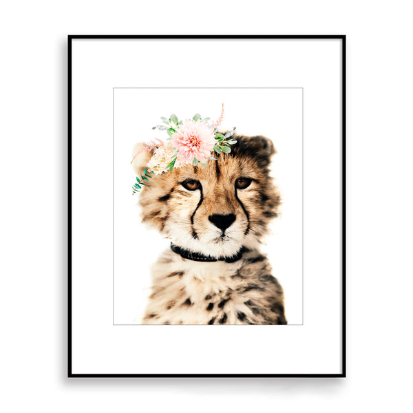 Cute Leopard Cub with Flower Crown Nursery Digital Printable in Multiple Sizes - NA1006A