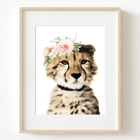 Cute Leopard Cub with Flower Crown Nursery Digital Printable in Multiple Sizes - NA1006A