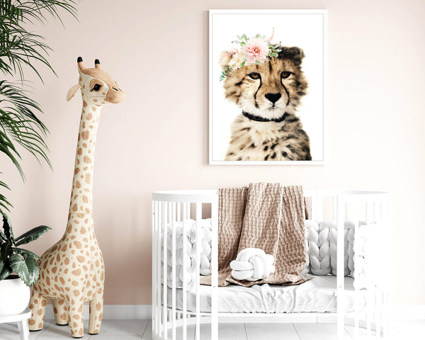 Cute Leopard Cub with Flower Crown Nursery Digital Printable in Multiple Sizes - NA1006A