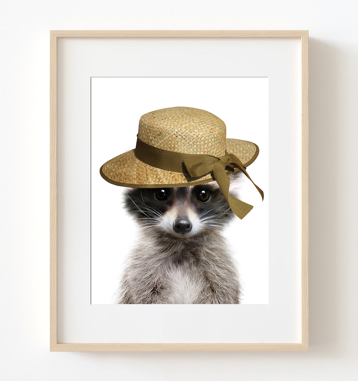 Baby Raccoon with Straw Hat Nursery Print - NA1007A