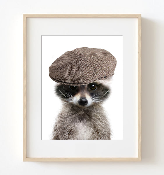 Baby Raccoon with Brown Hat Nursery Print - NA1007D