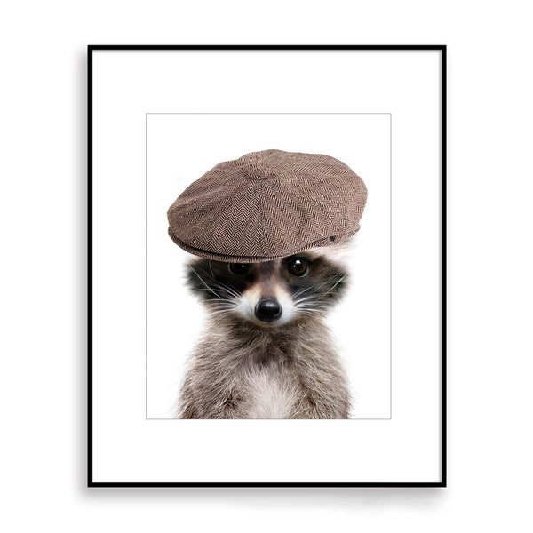 Baby Raccoon with Brown Hat Nursery Print - NA1007D