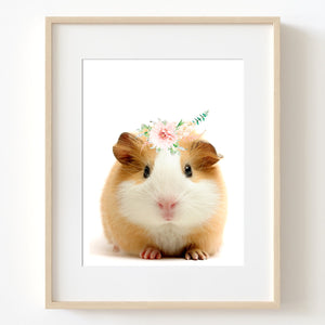 Adorable Guinea Pig with Flower Crown Nursery Printable Download in Multiple Sizes - NA1014A