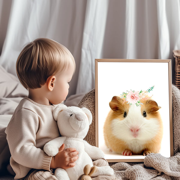 Adorable Guinea Pig with Flower Crown Nursery Printable Download in Multiple Sizes - NA1014A