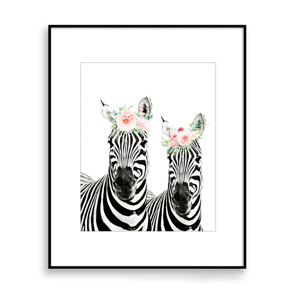 Zebra Sisters with Flower Crown Nursery Digital Printable Art in Multiple Sizes - NA1018B