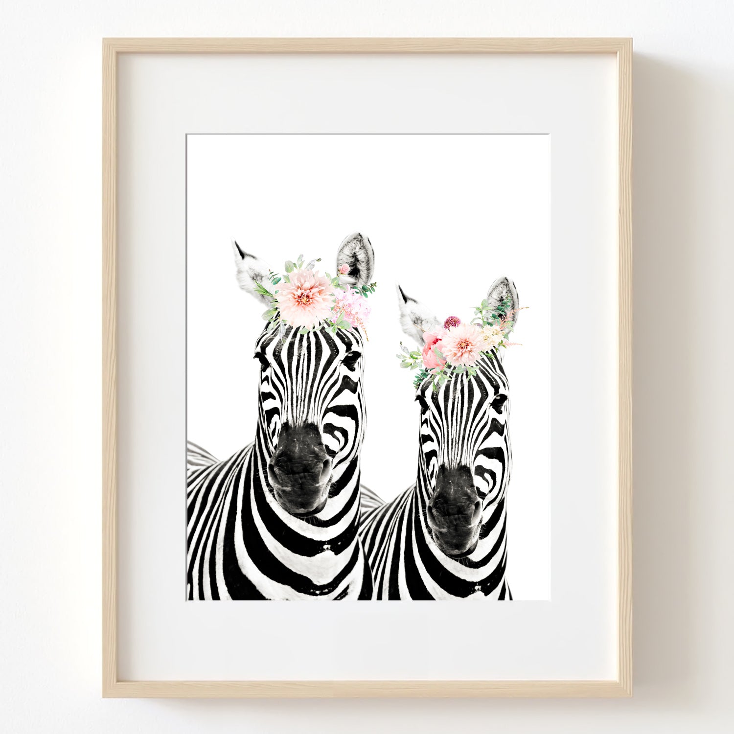Zebra Sisters with Flower Crown Nursery Digital Printable Art in Multiple Sizes - NA1018B