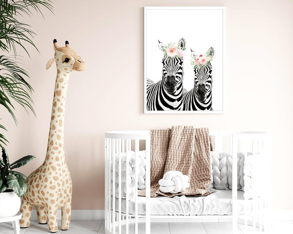Zebra Sisters with Flower Crown Nursery Digital Printable Art in Multiple Sizes - NA1018B