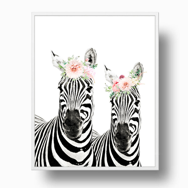 Zebra Sisters with Flower Crown Nursery Digital Printable Art in Multiple Sizes - NA1018B