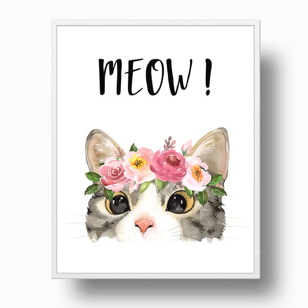 Kitten 'MEOW' Cat Lover Woodland Nursery Print - NF1101