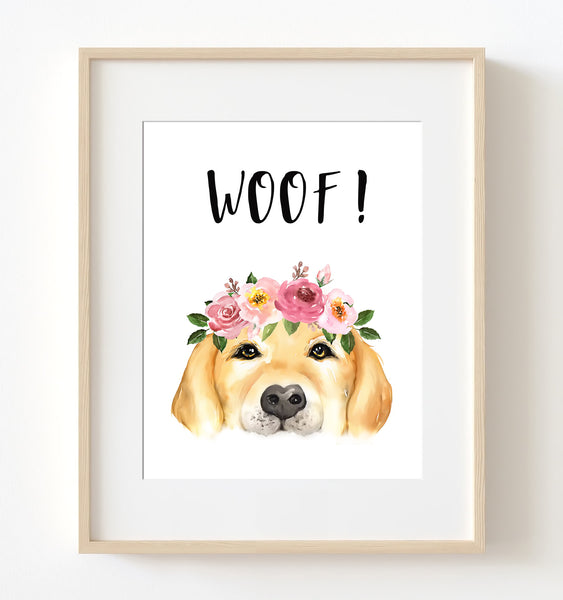 'WOOF' Dog Lover Woodland Nursery Print - NF1311