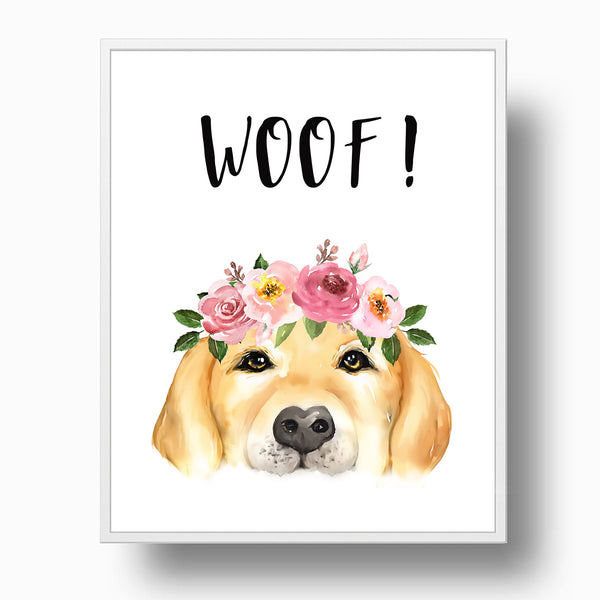 'WOOF' Dog Lover Woodland Nursery Print - NF1311