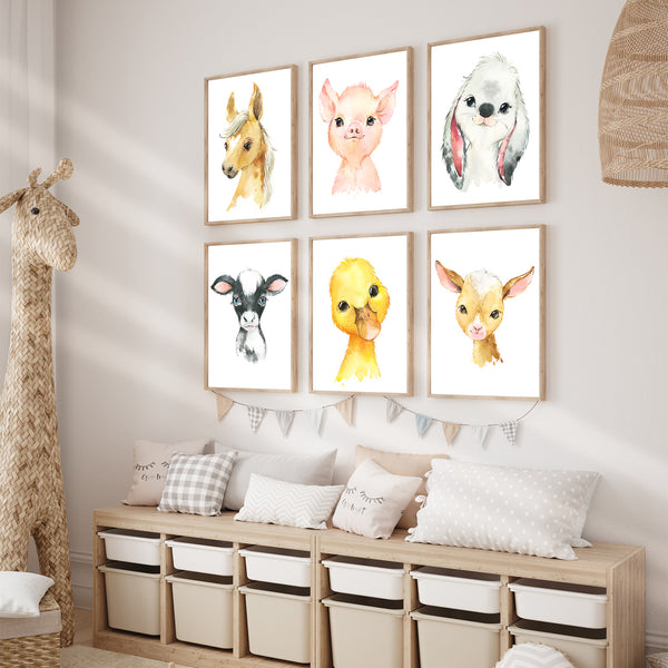 Farm Baby Animals Nursery Print Set of 6 Printable Art - NFSet01