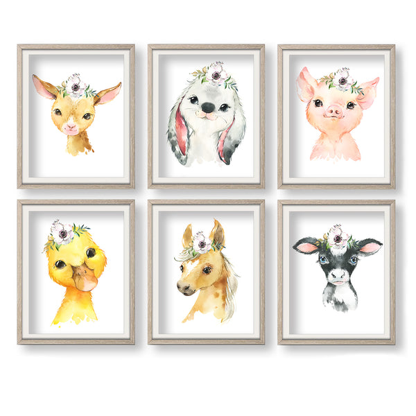 Farm Baby Animals Nursery Print Set of 6 Printable Art - NFSet02