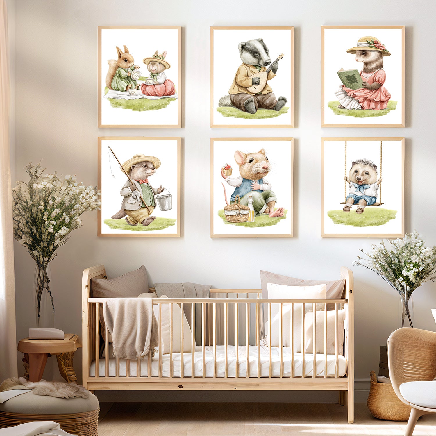 Rabbit Family on Picnic Nursery Print Set - NLGSet08