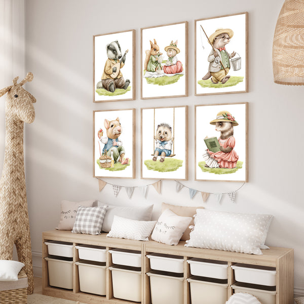 Rabbit Family on Picnic Nursery Print Set - NLGSet08