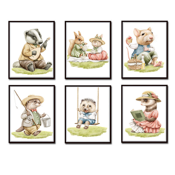 Rabbit Family on Picnic Nursery Print Set - NLGSet08