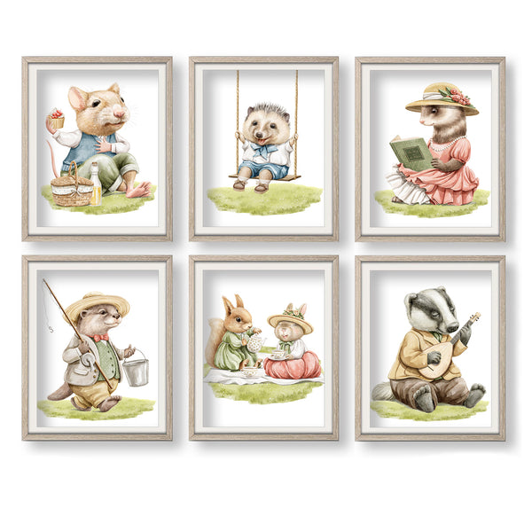 Rabbit Family on Picnic Nursery Print Set - NLGSet08