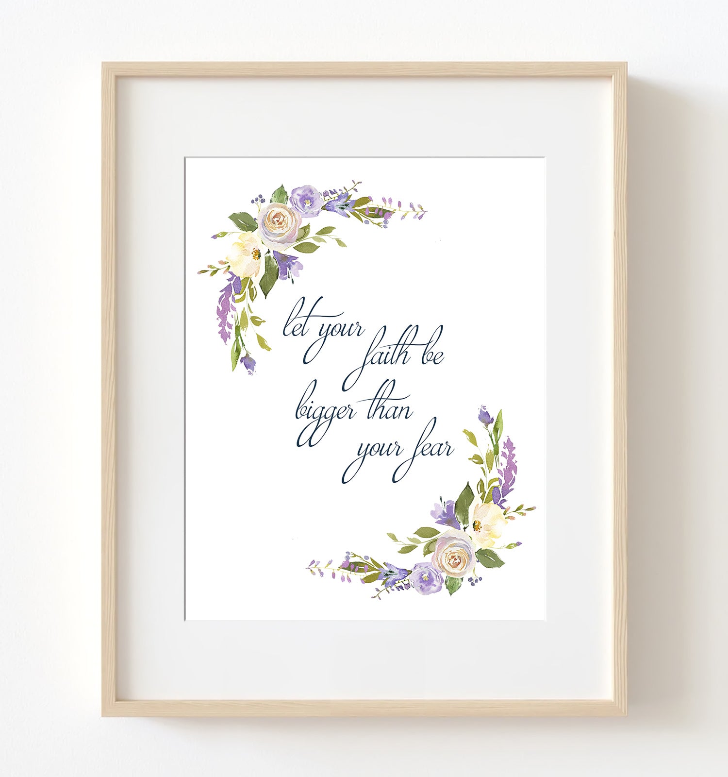 Bible Verse 'Faith Bigger...' Quote, Lavender Crème Rose Nursery Print - NQ1050Q